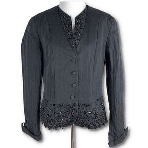 Coldwater creek womens jacket size 10 black floral beaded formal blazer